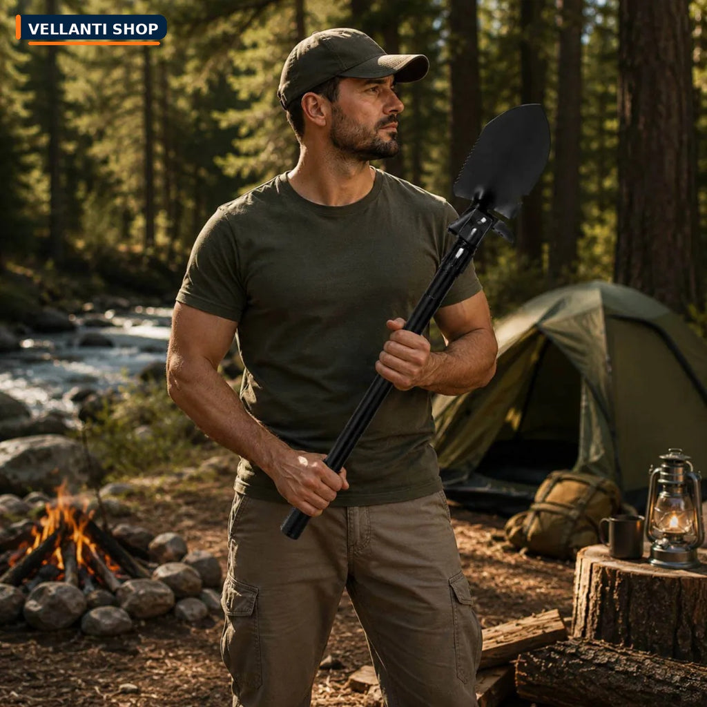 Pá Tática Dobrável Multifuncional para Camping e Aventura + Bolsa de Transporte Grátis